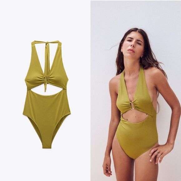 ZARA HALTER NECK SWIMSUIT WITH METAL PIECE - Picture 3 of 8